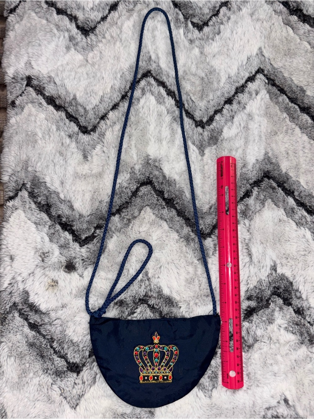 Vintage Navy Mini Crossbody Bag with Embroidered Crown Accent